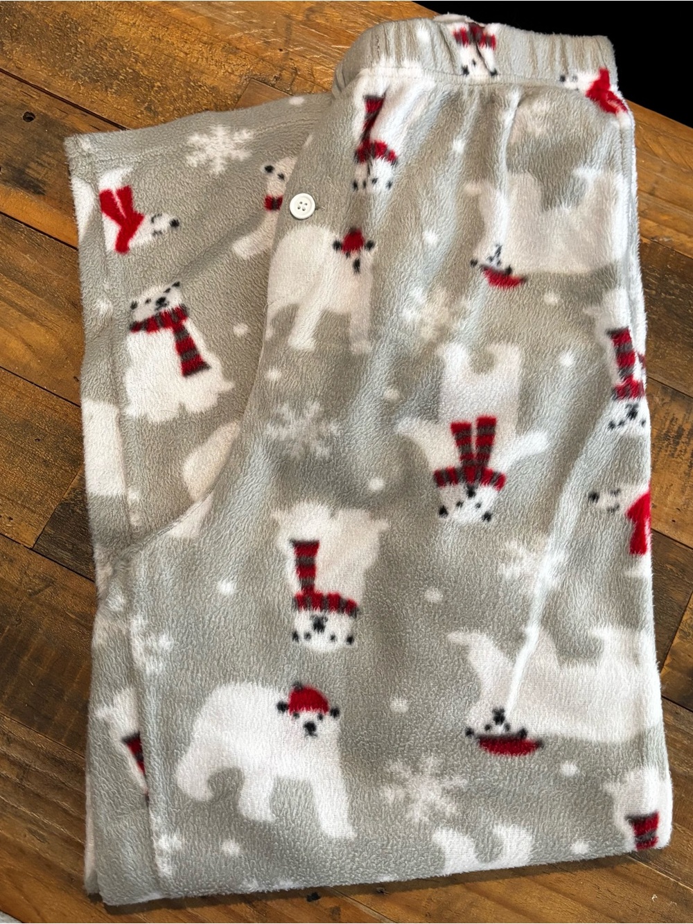 Cozy Grey Polar Bear Pajama Pants with Red Accents